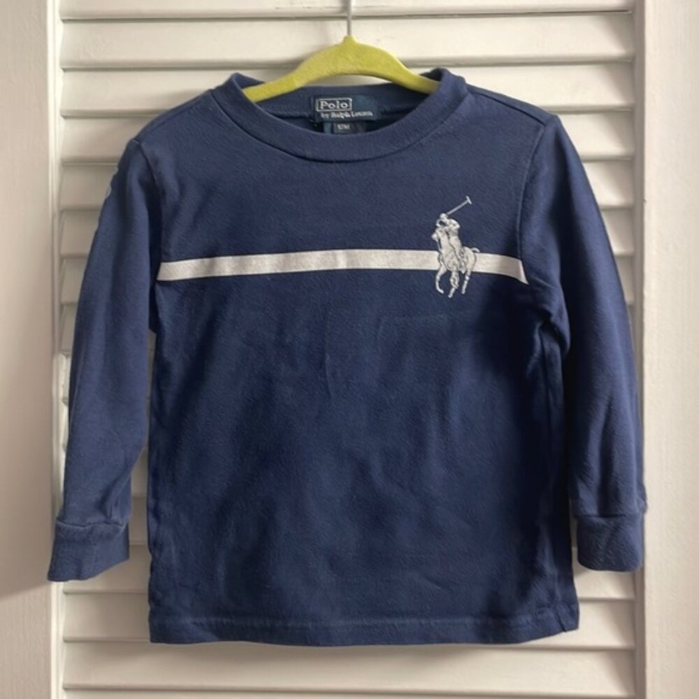 Polo Ralph Lauren Long Sleeve Tee Shirt Distressed w/Large #3 Size 12 M